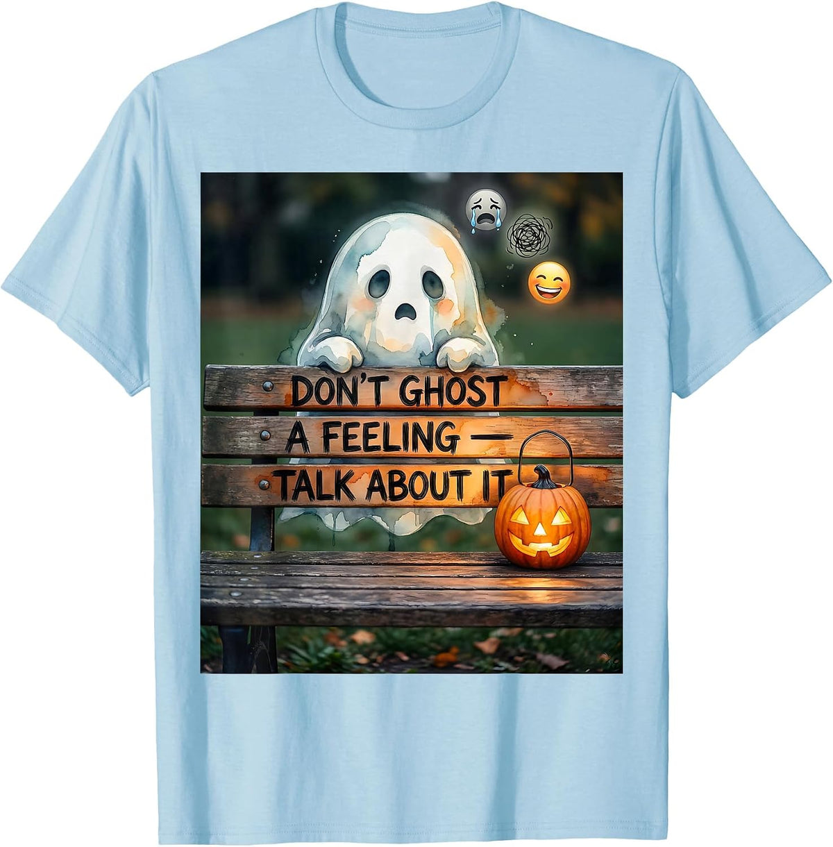 Men's Don't Ghost A Feeling Talk About It Watercolor Halloween T-Shirt - Baby Blue