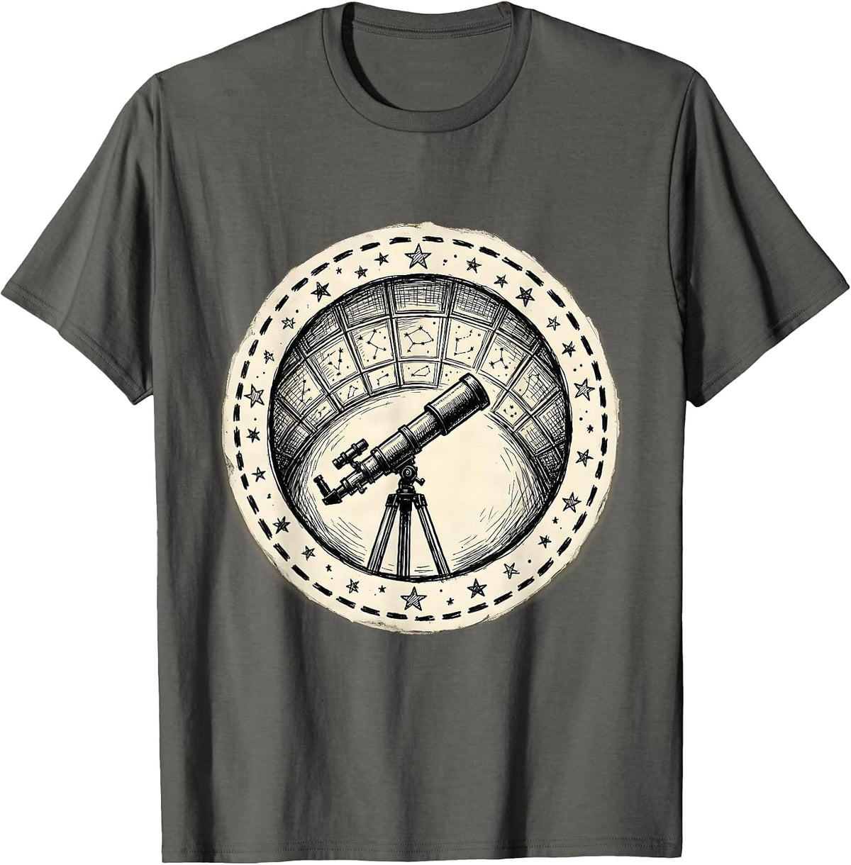 Teacher Astronomer Starry Classroom Telescope Art T-Shirt - Asphalt Grey