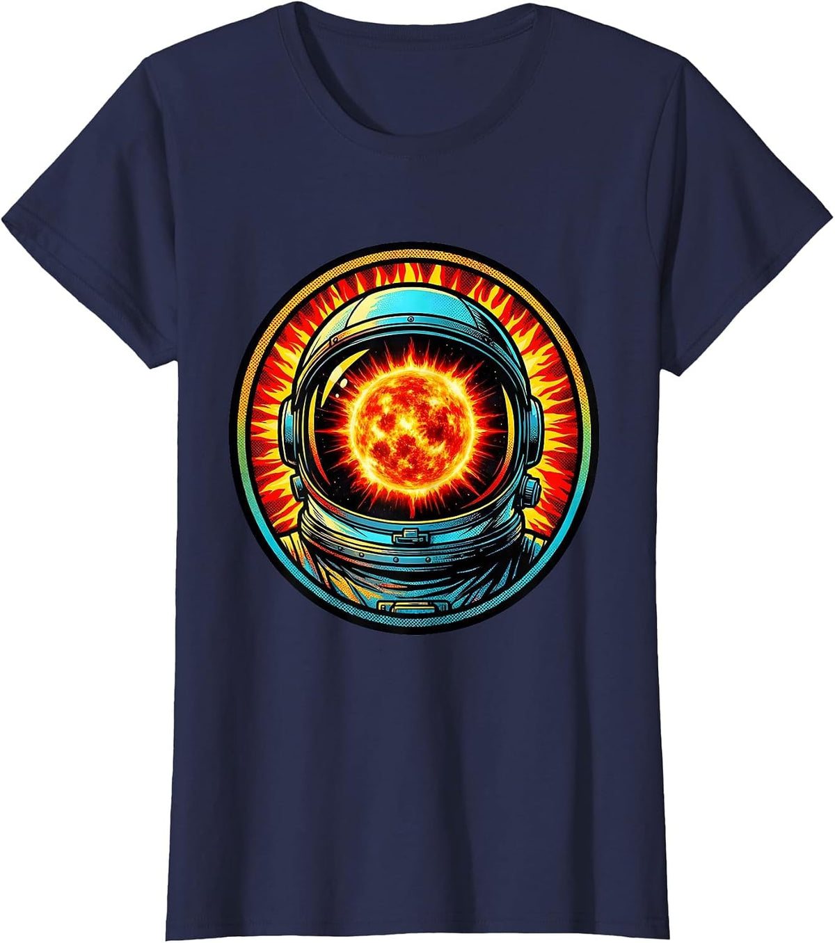 Women's Astronaut Helmet Burning Star Space Illustration T-Shirt - Navy Blue