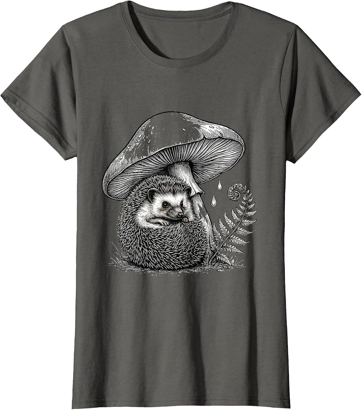 Women's Cute Hedgehog Round Art Animal Lover Gift T-Shirt - Asphalt Grey
