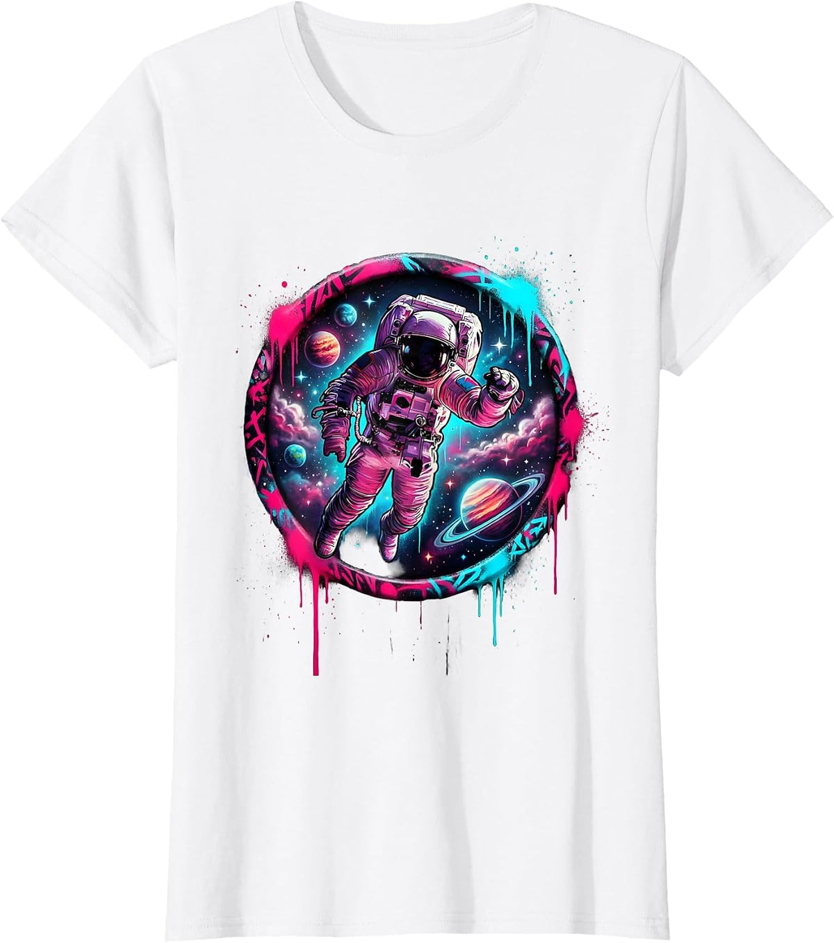 Women's Astronaut Floating in Outer Space Illustration T-Shirt - White