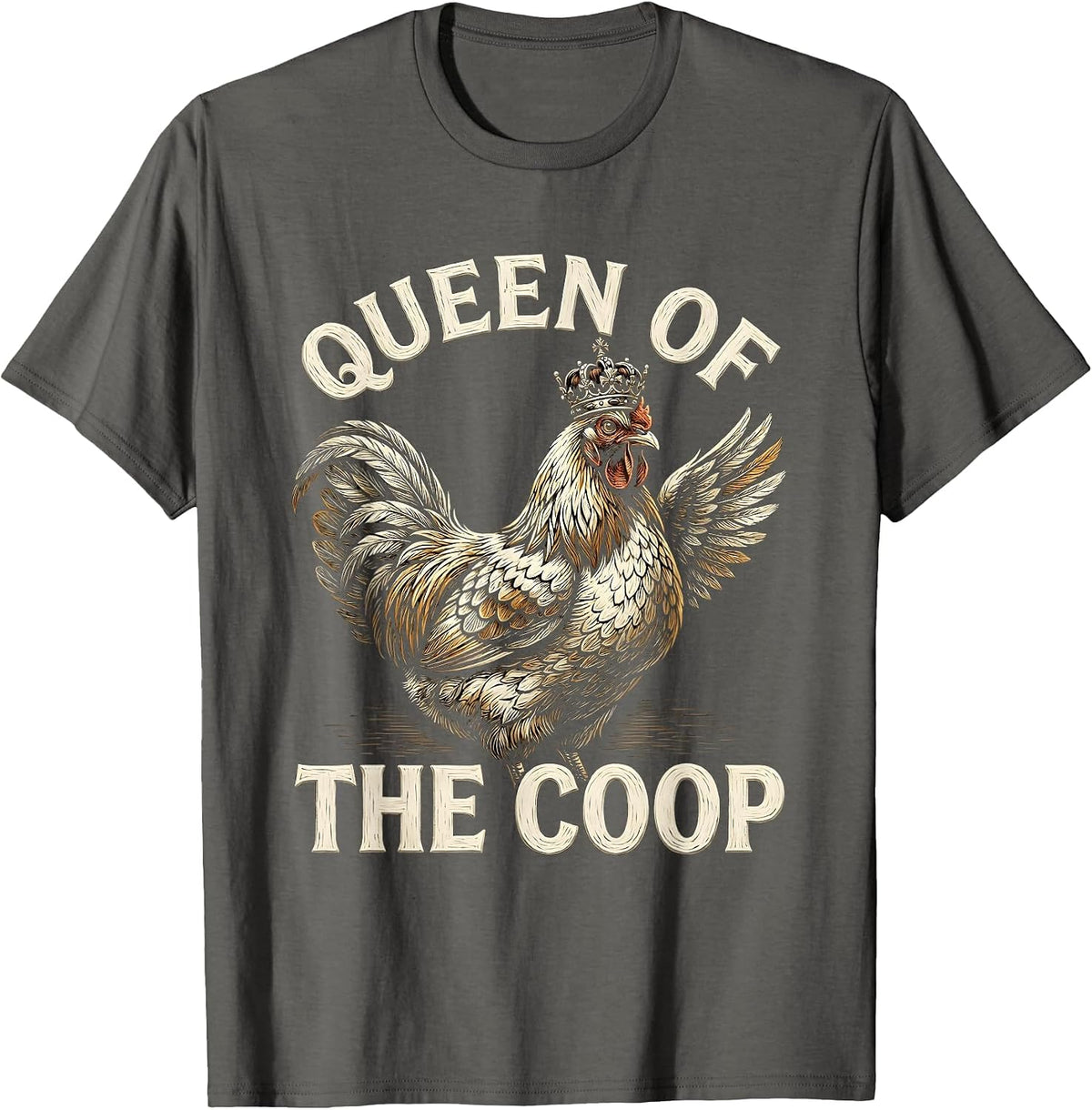 Queen of the Coop Funny Chicken Women Design T-Shirt - Asphalt Grey