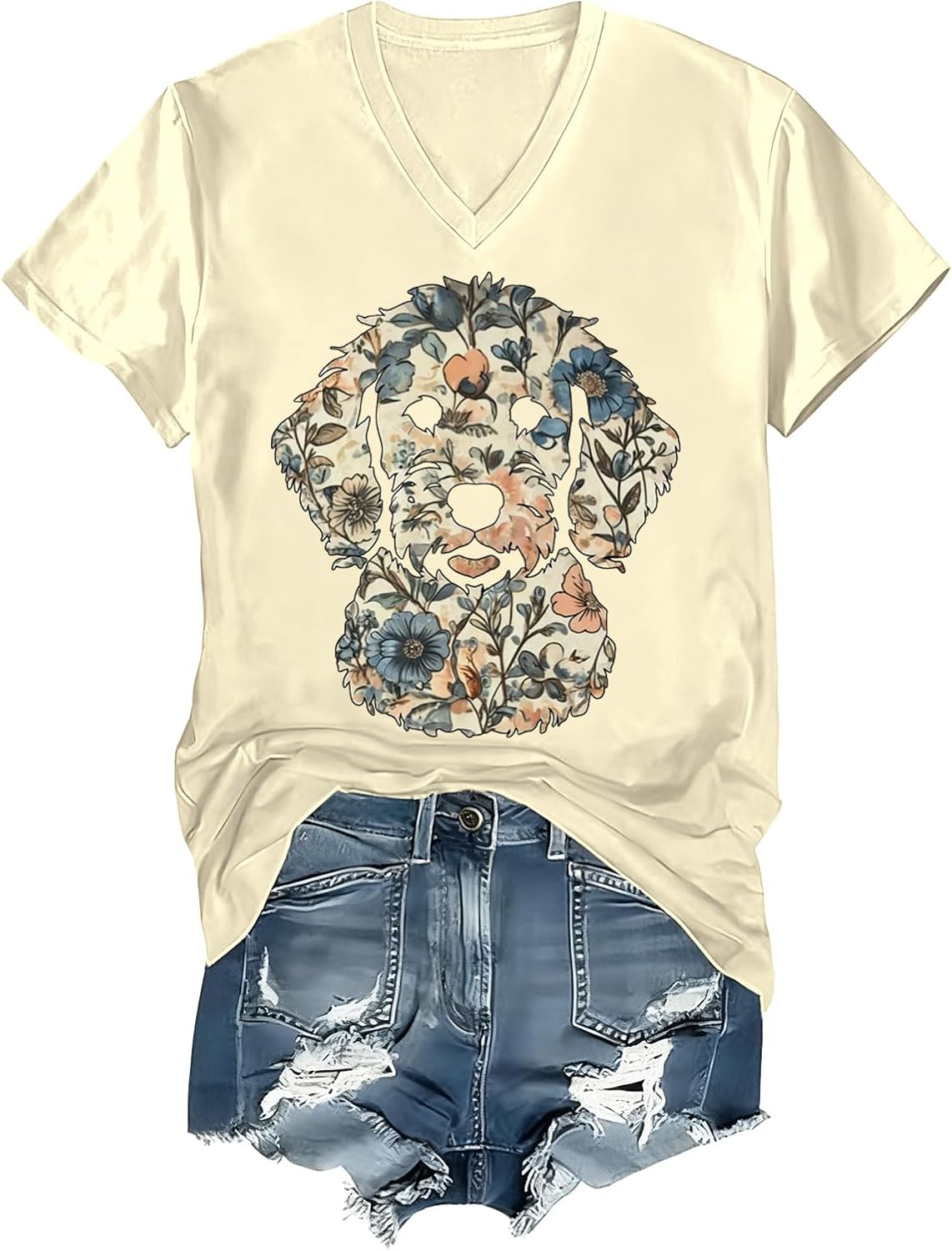 Goldendoodle Mom Shirt, Doodle Mom Tshirt, Cute Dog Lover Gift for Women - V-Neck V-creamy Yellow