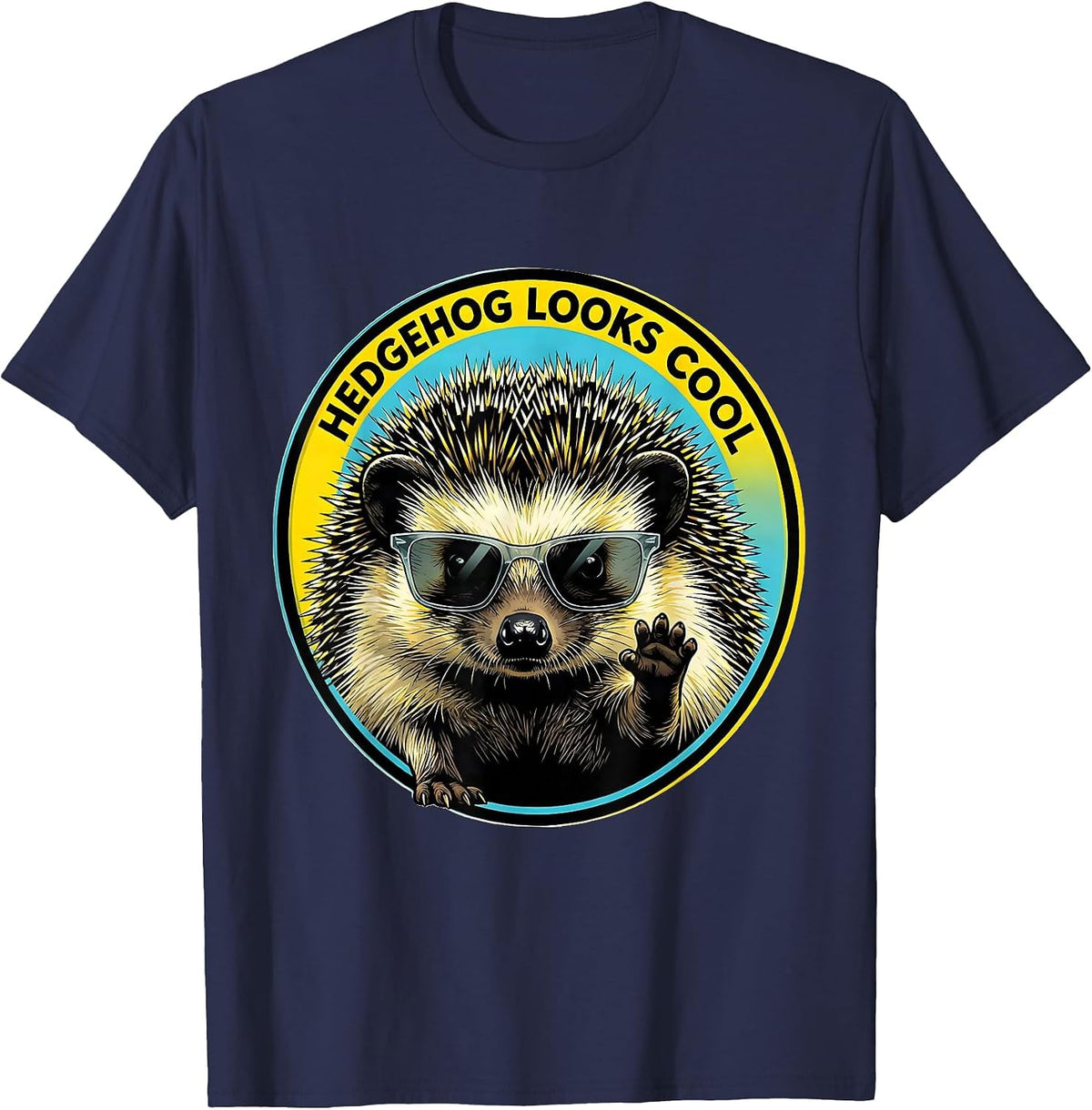 Hedgehog Looks Cool Pop Art Funny Animal Lover Gift T-Shirt - Navy Blue
