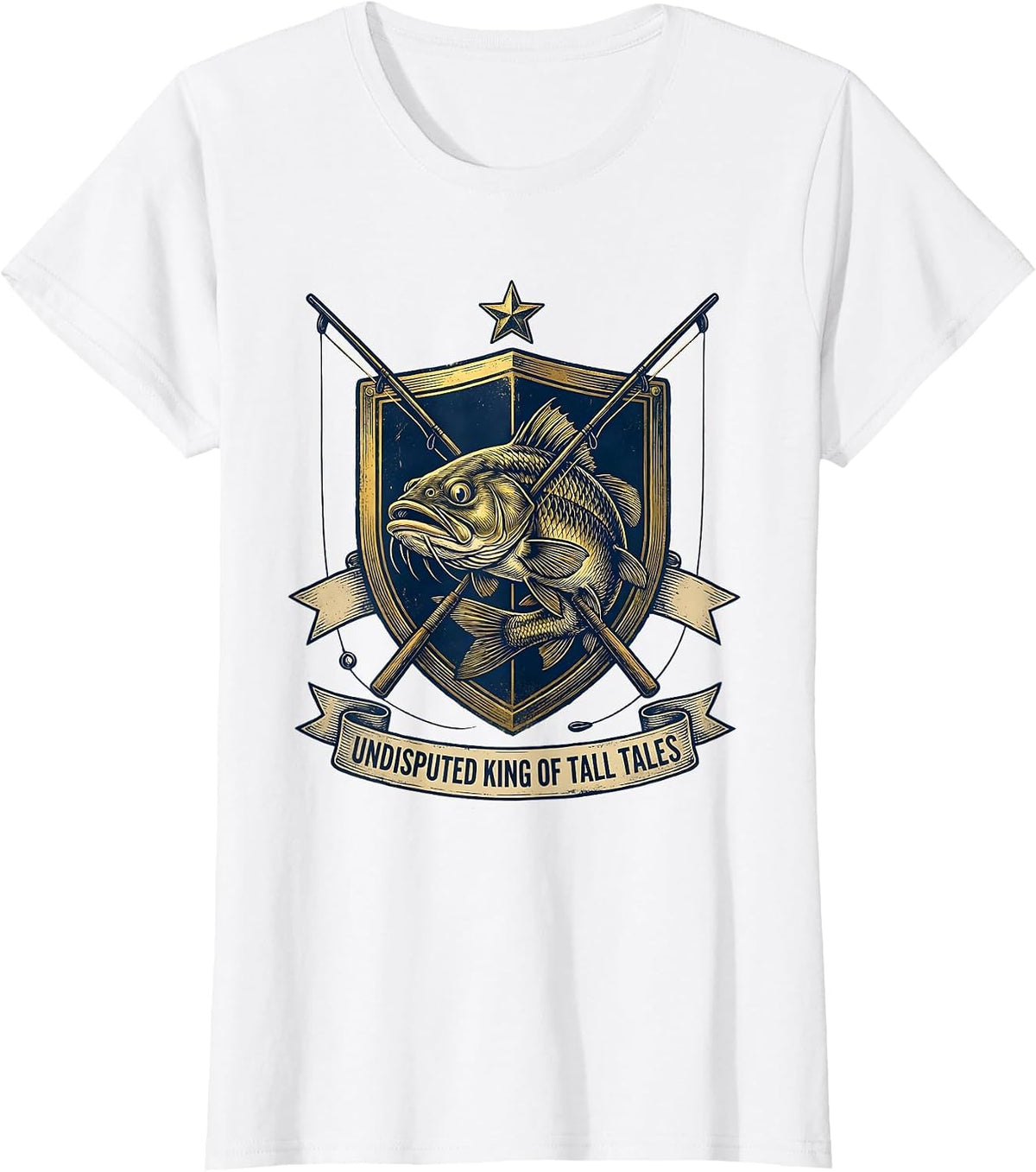 Undisputed King Of Tall Tales Funny Fishing Dad Humor T-Shirt - White