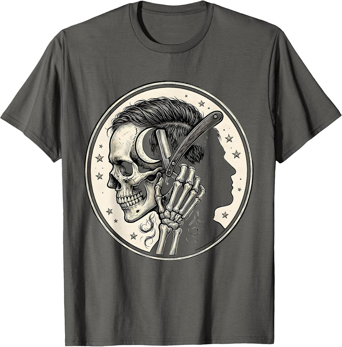 Skeleton Barber Halloween Hairstylist Humor T-Shirt - Asphalt Grey