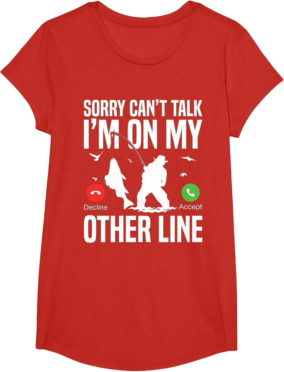 Funny Fishing Fish Hunting Lover Design, Fisherman Adventure T-Shirt - Girls Red