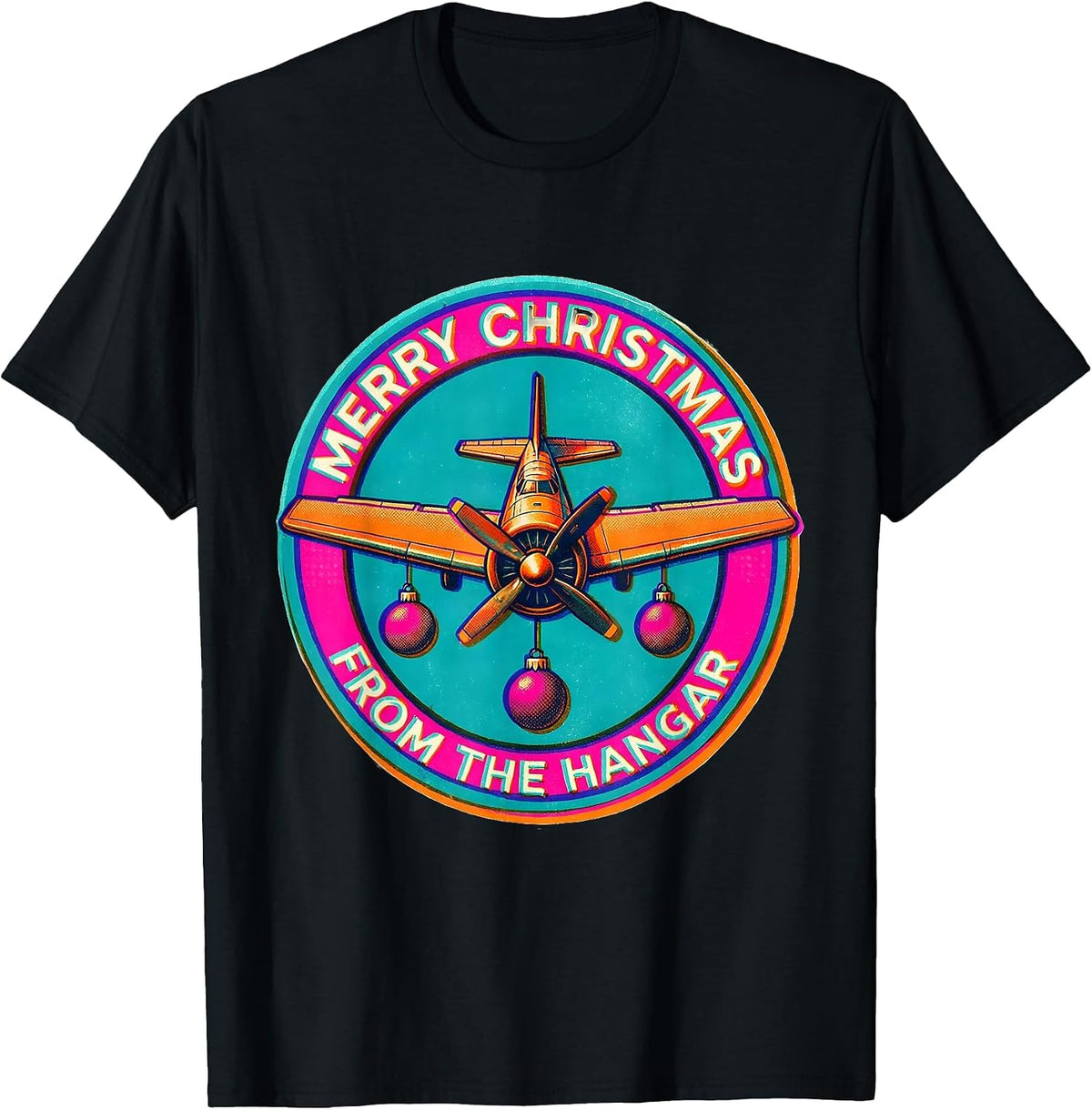 Men's Merry Christmas From The Hangar Funny Pilot Aviation Humor T-Shirt - Black