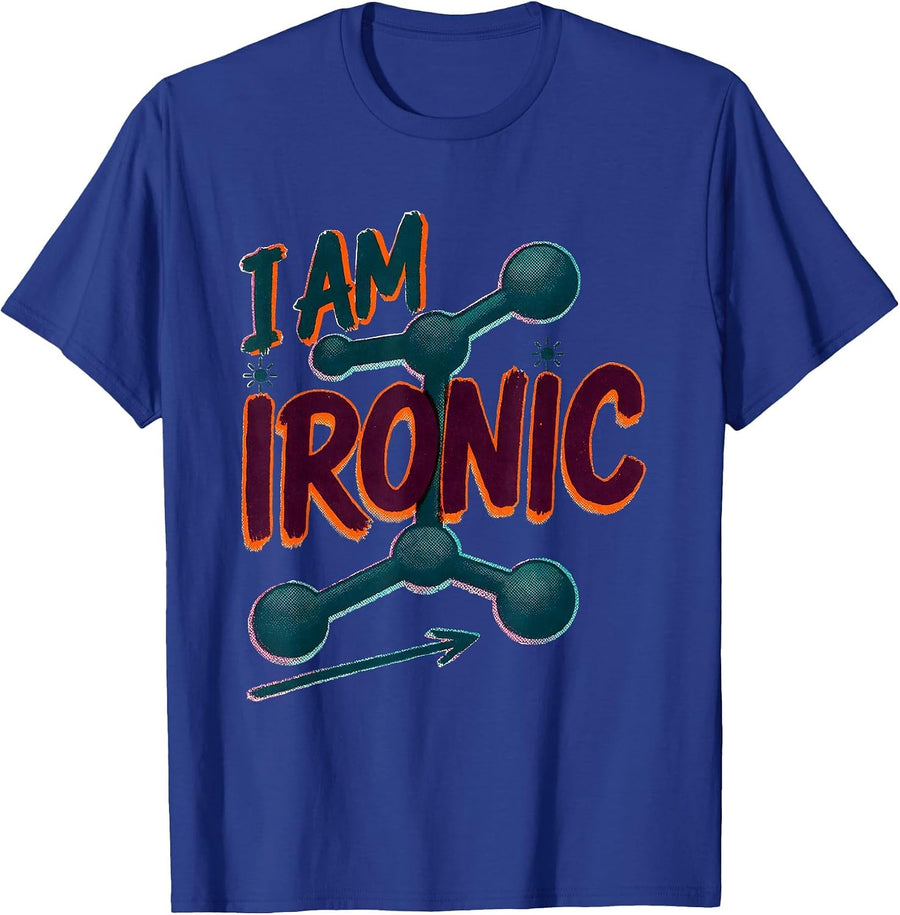 I Am Ironic Risograph Chemistry Pun Science Nerd Humor T-Shirt - Royal Blue
