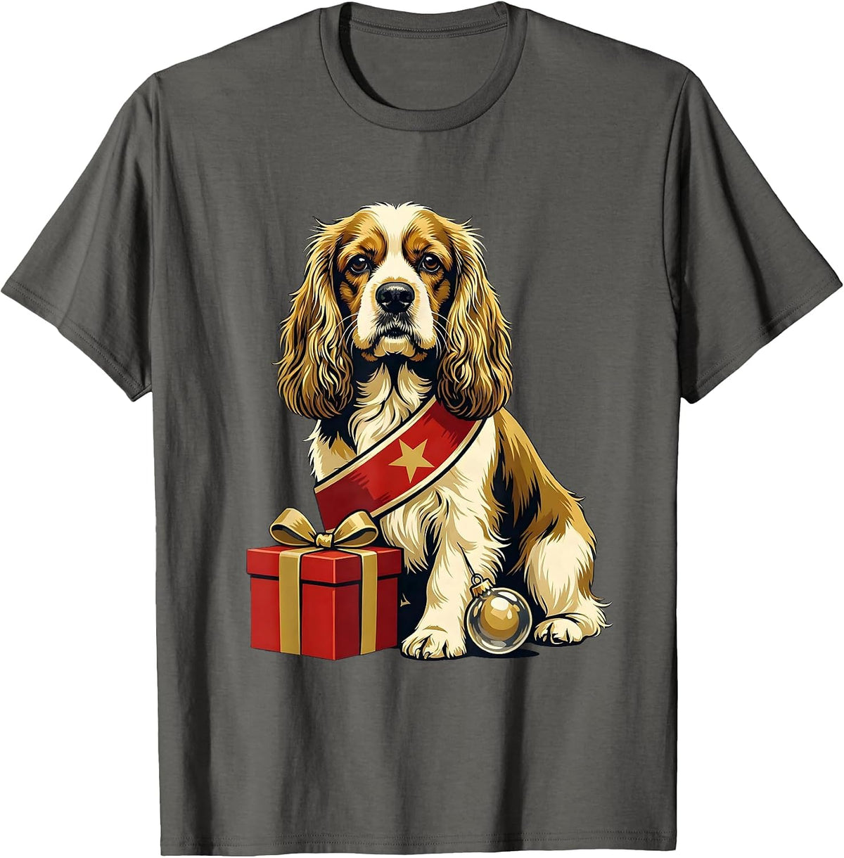 Cocker Spaniel Portrait Christmas Dog Breed Humor T-Shirt - Asphalt Grey