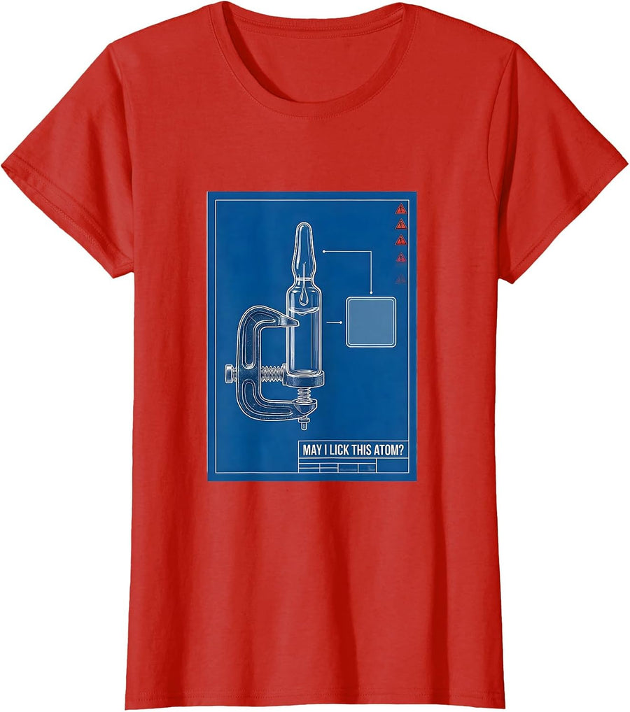 Women's May I Lick This Atom Funny Periodic Table Science Teacher T-Shirt - Red