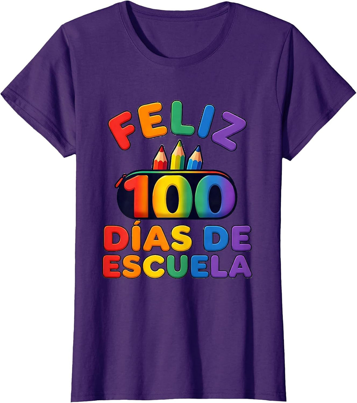 Women's Feliz 100 días de escuela Colorful Spanish Teacher 100th Day T-Shirt - Purple