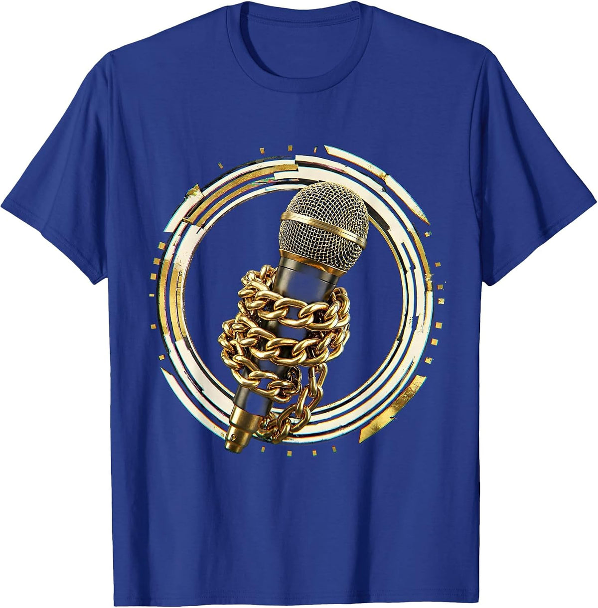 Gold Chain Mic Hip Hop Graphic Design T-Shirt - Royal Blue