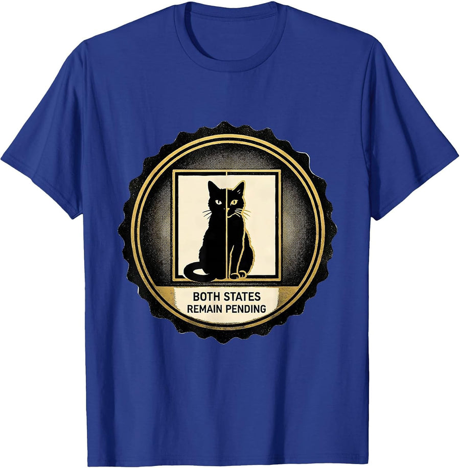 Both States Remain Pending Quantum Physics Humor Science Cat T-Shirt - Royal Blue