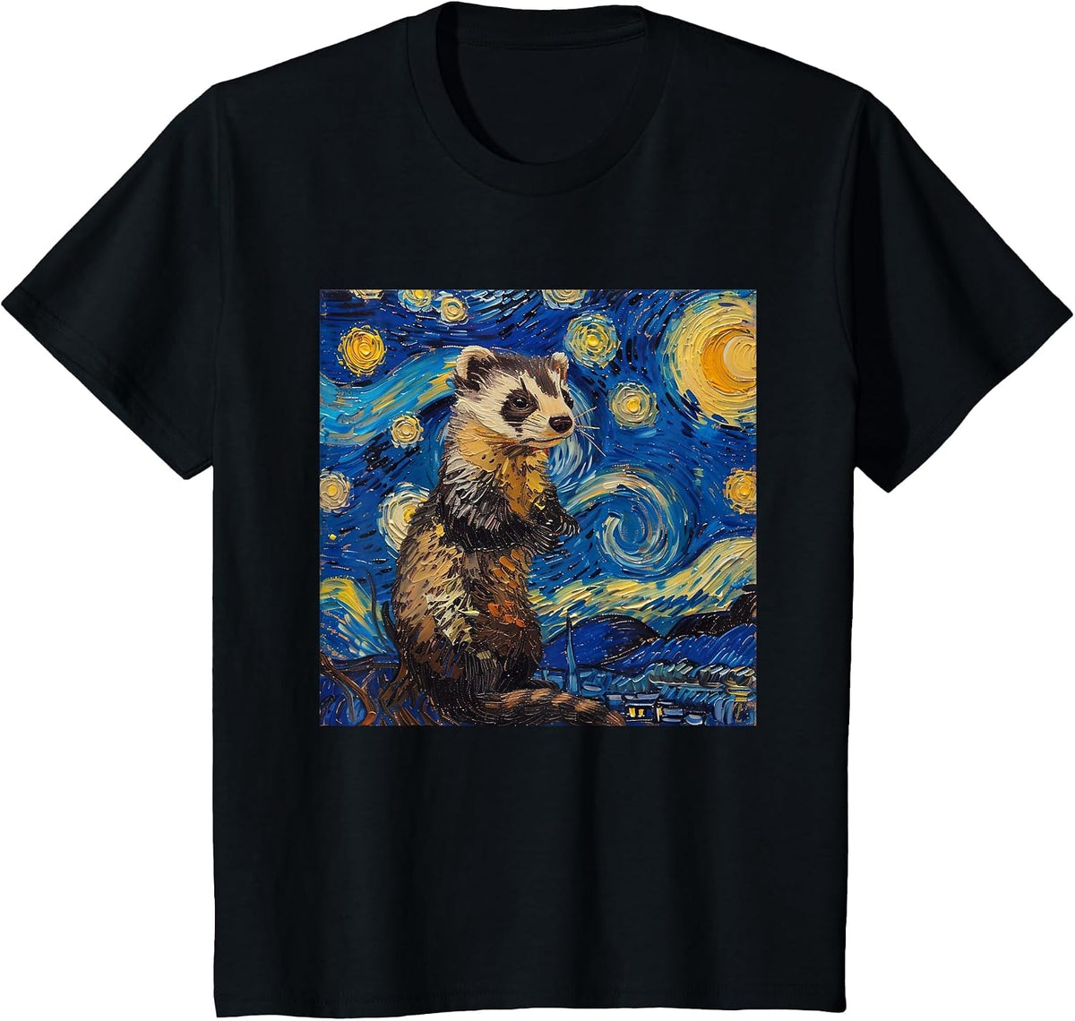 Ferret Van Gogh Starry Night T-Shirt - Black