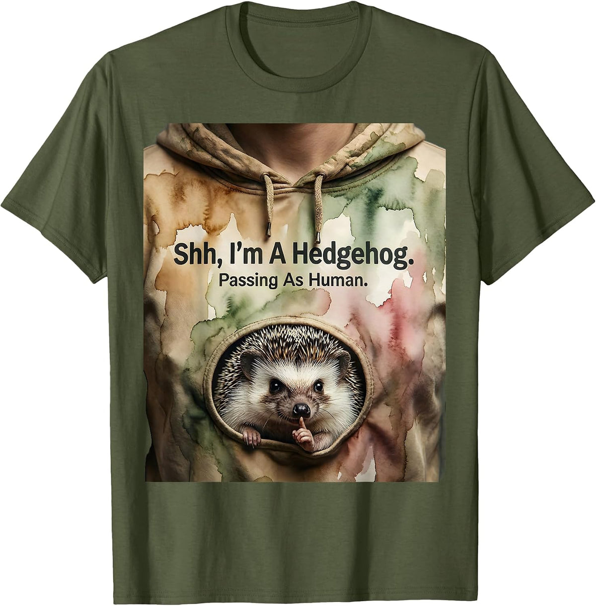 Men's Shh I'm A Hedgehog Passing As Human Funny Halloween Animal T-Shirt - Olive Green