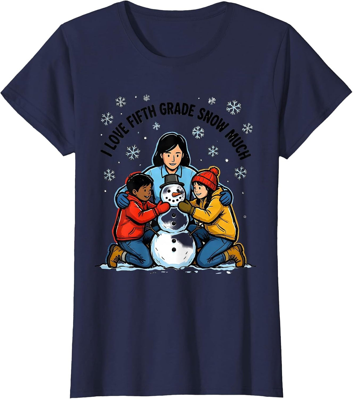Women's I Love Fifth Grade Snow Much Funny Teacher Christmas Snow T-Shirt - Navy Blue