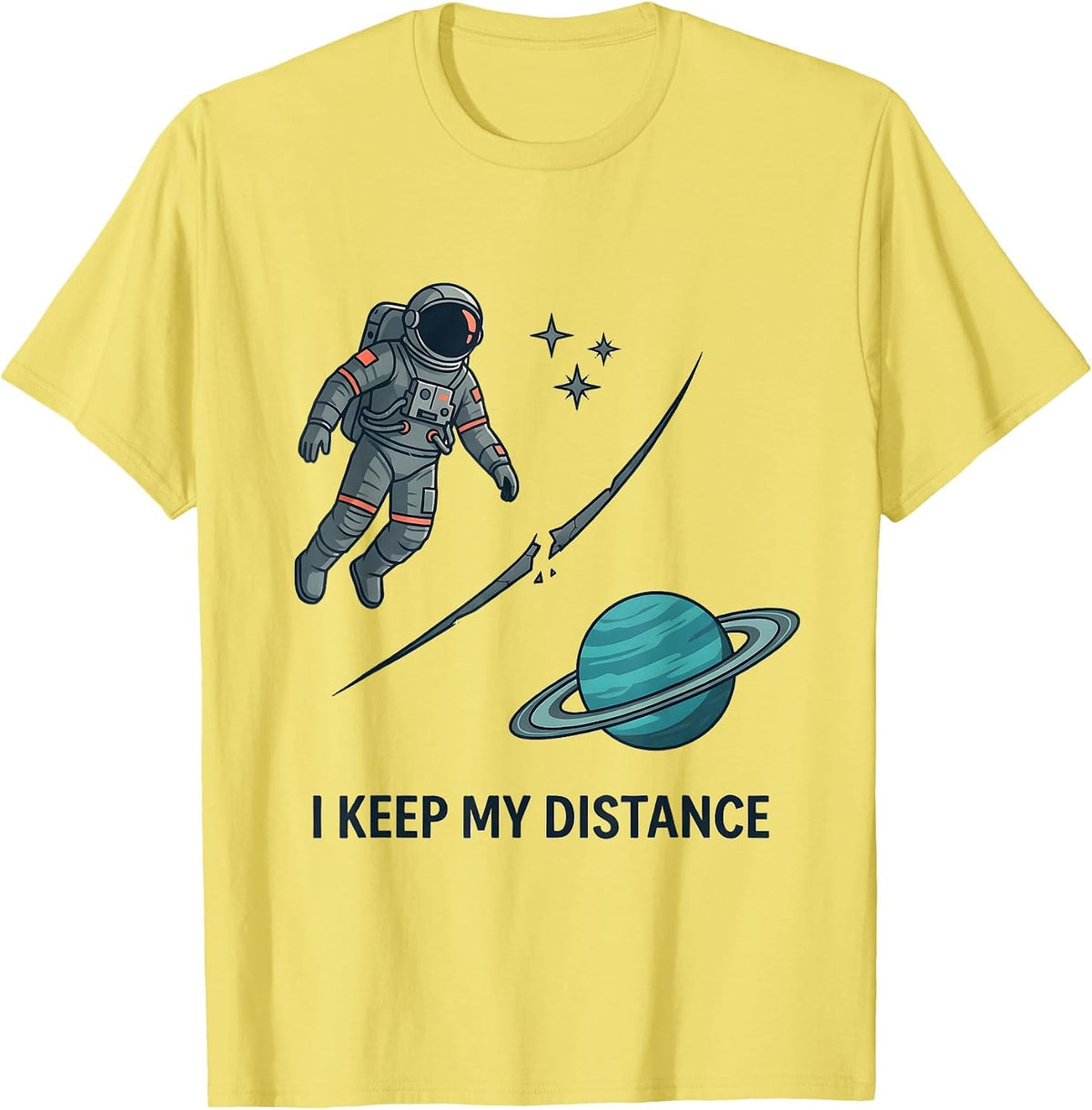 Men's I Keep My Distance Funny Astronaut Space Lover Retro Humor T-Shirt - Lemon Yellow