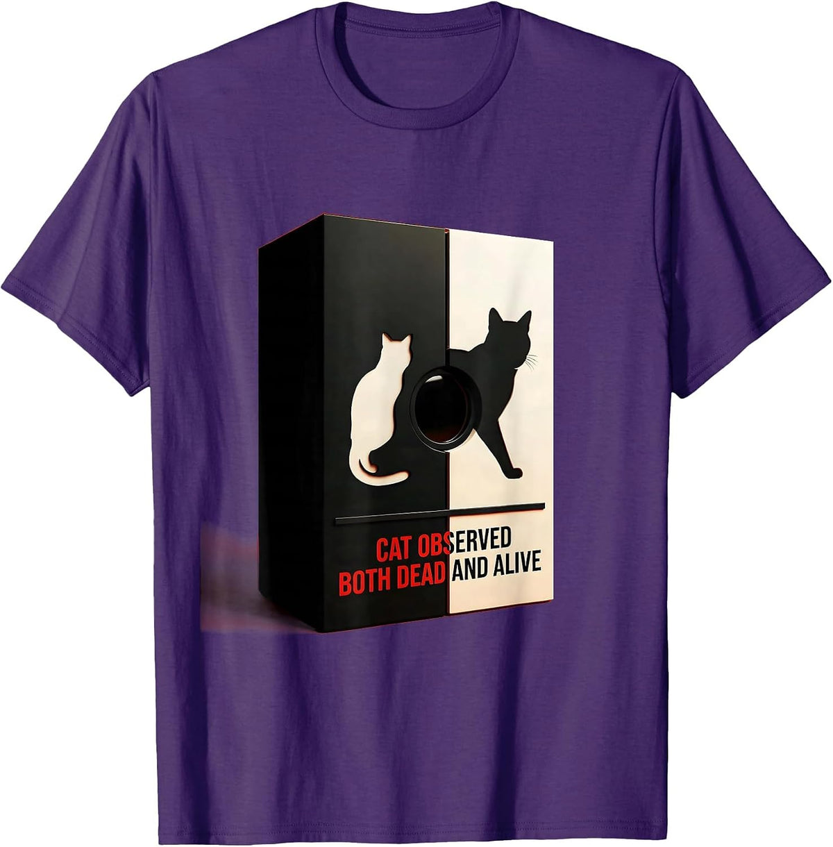 Cat Observed Both Dead And Alive Quantum Physics Humor T-Shirt - Purple