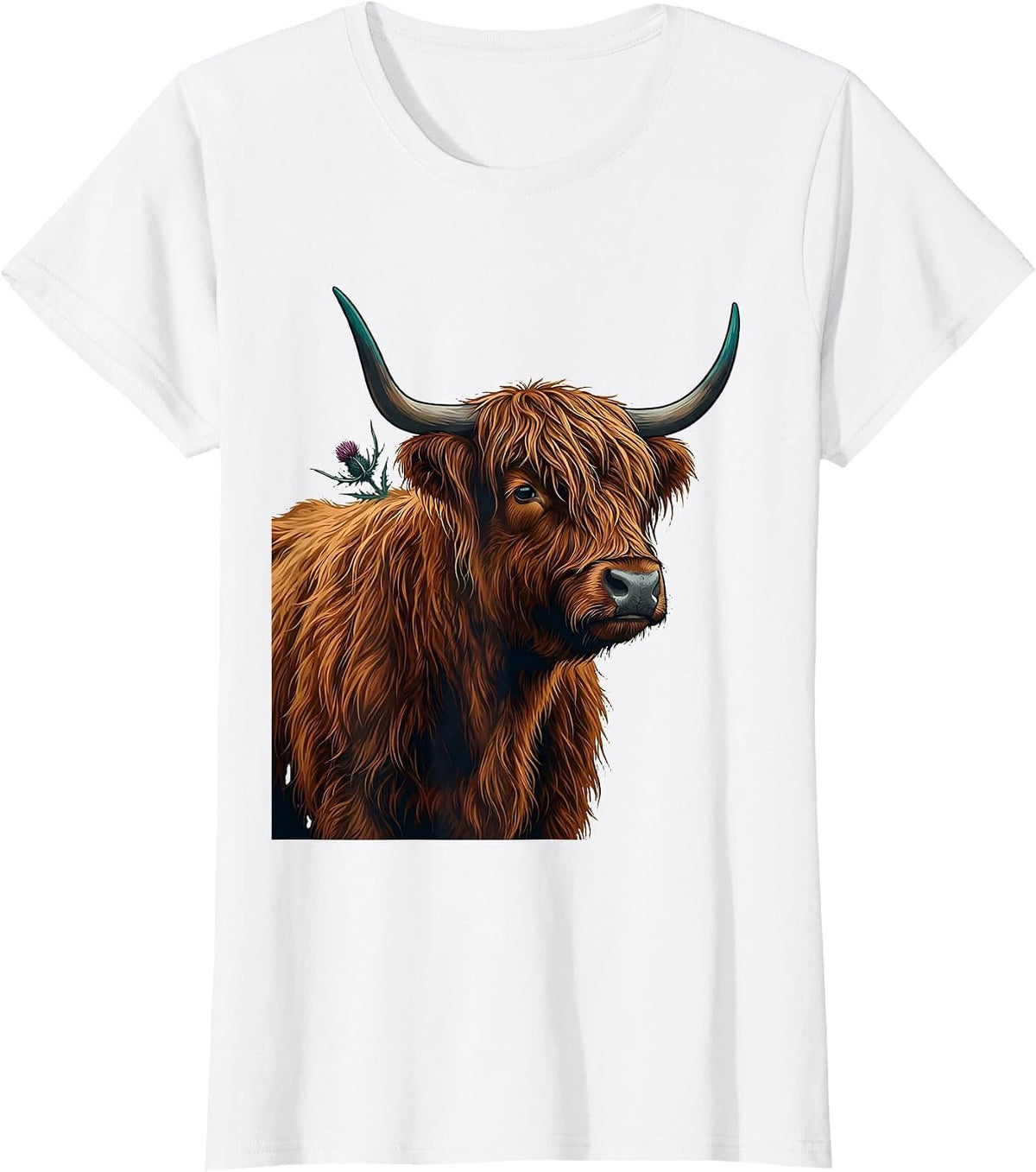 Women's Scottish Highland Cow Cute Shaggy Cow Lover Humor T-Shirt - White