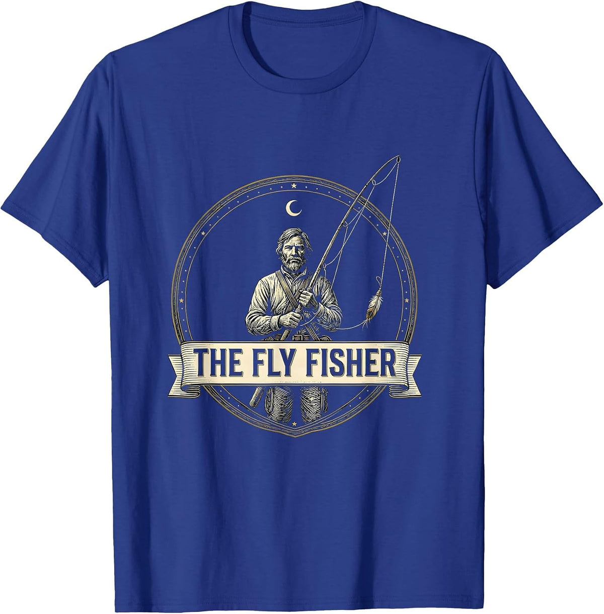 Men's The Fly Fisher Funny Tarot Card Angler Fishing Humor T-Shirt - Royal Blue