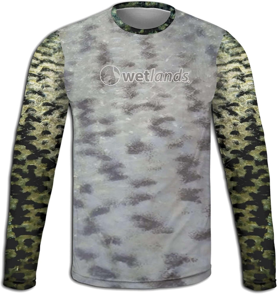 Crappie Shimmer - Unisex Sun Proof Long Sleeve or Short Sleeve Performance Fishing Top 100% American Made - Long Sleeve