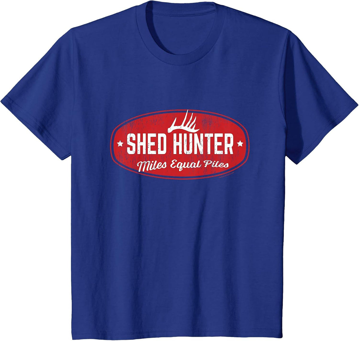 Whitetail Antler Shed Hunter, Miles Equal Piles T-Shirt - Royal Blue
