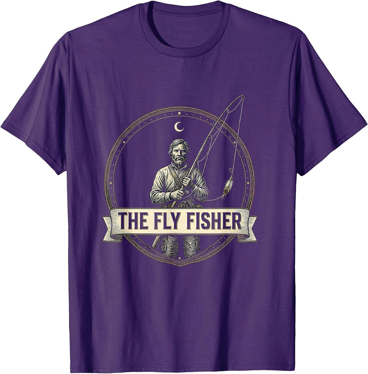 Men's The Fly Fisher Funny Tarot Card Angler Fishing Humor T-Shirt - Purple
