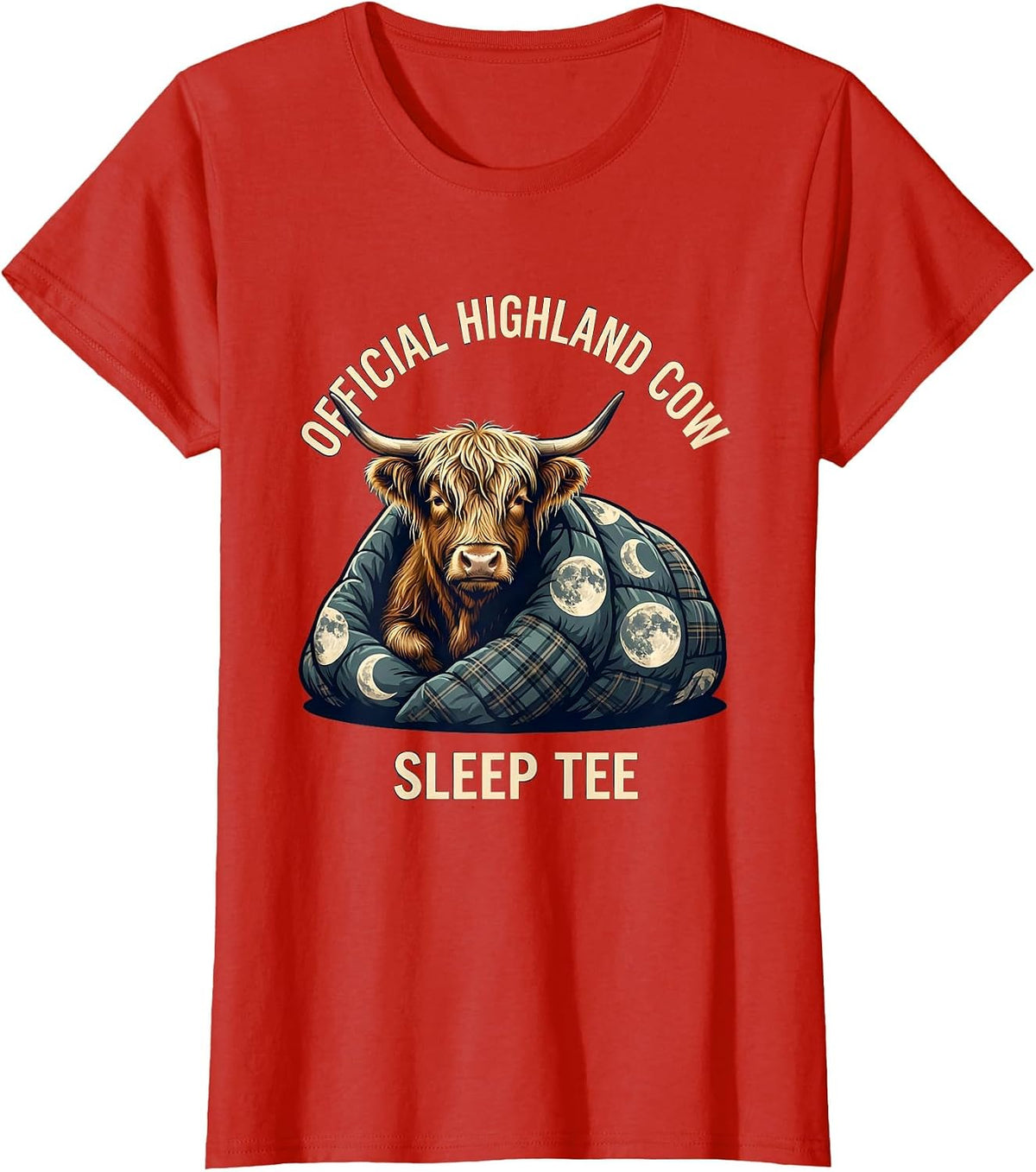 Official Highland Cow Sleep Tee Funny Cozy Pajama Gift T-Shirt - Red