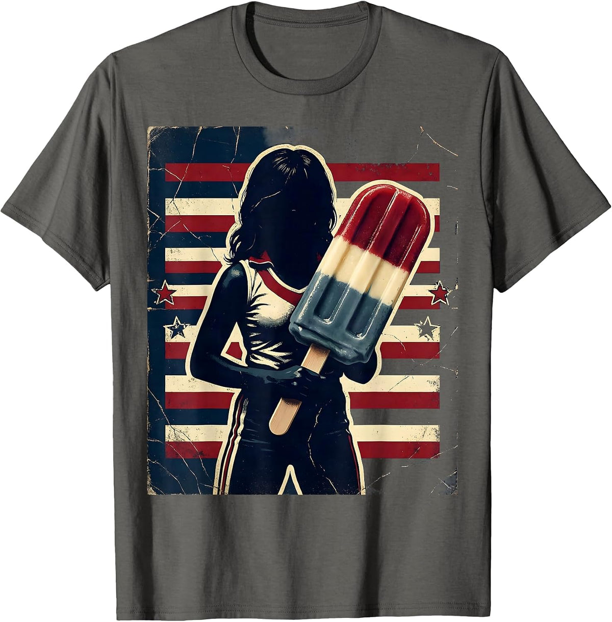 Men's Red White and Blue Popsicle Girl Summer Design T-Shirt - Asphalt Grey