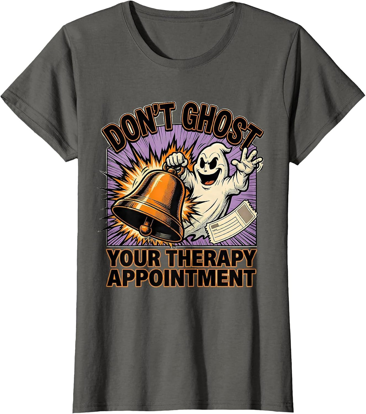 Women's Don't Ghost Your Therapy Appointment Comic Book Ghost T-Shirt - Asphalt Grey