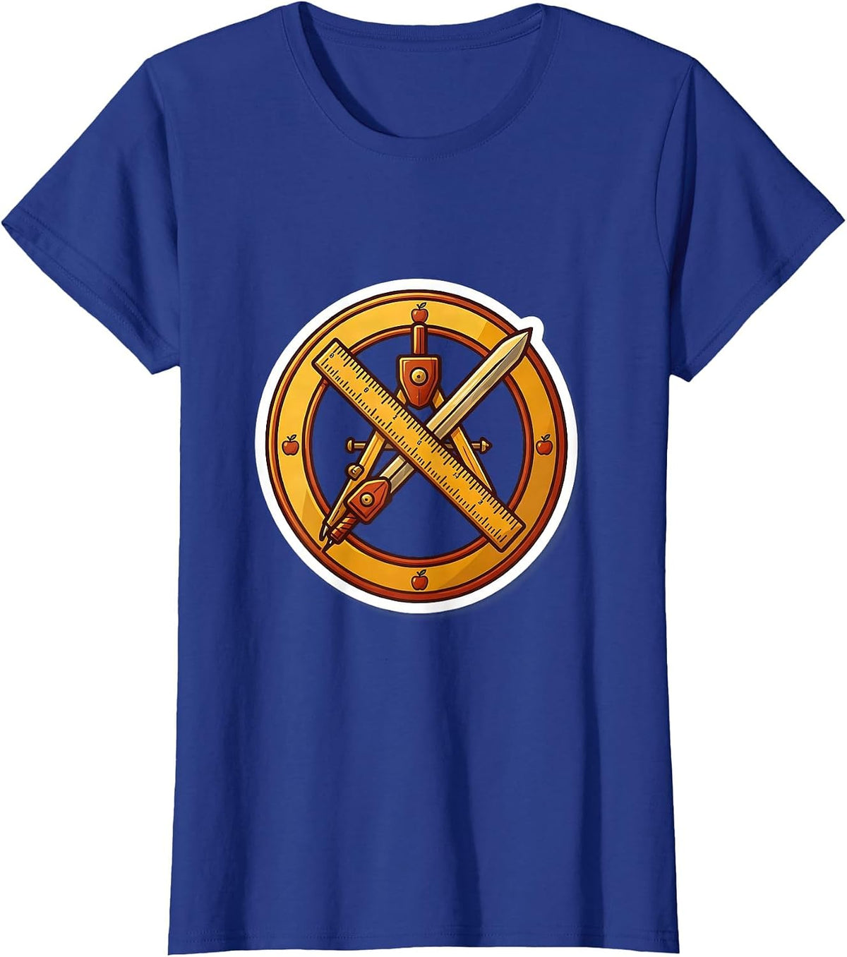 Women's 4th Grade Teacher Ruler and Compass Crossed Design T-Shirt - Royal Blue