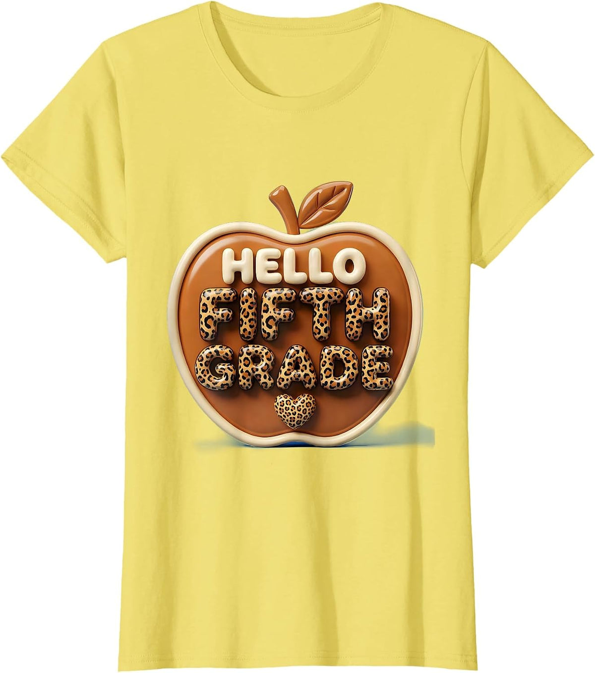 Hello Fifth Grade Cute Leopard Kawaii Back To School Teacher T-Shirt - Lemon Yellow