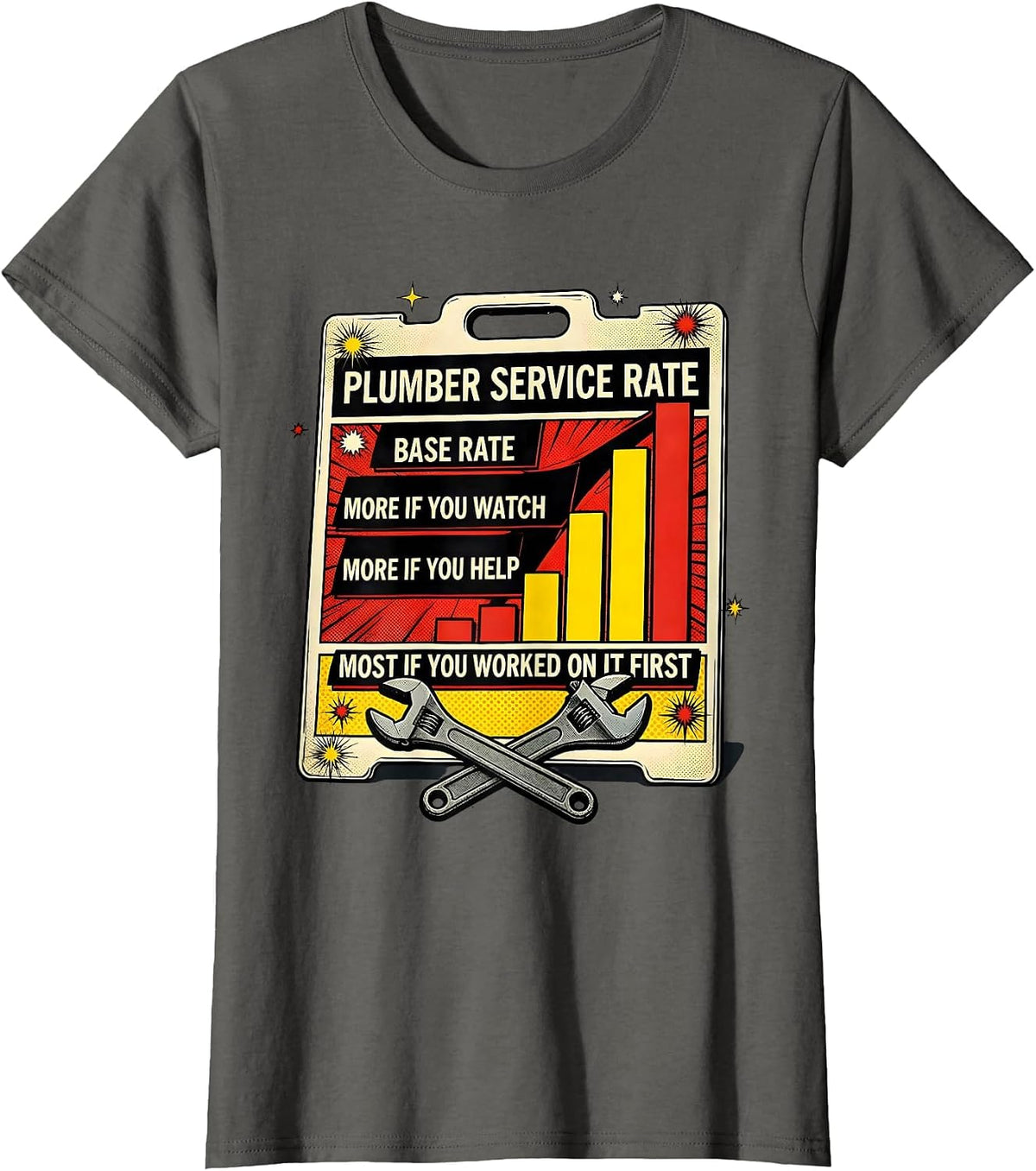 Women's Plumber Service Rate Pop Art Funny Handyman Gift T-Shirt - Asphalt Grey