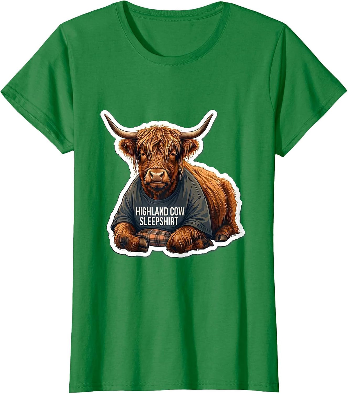 Highland Cow Sleepshirt Funny Cozy Cute Animal Lover Gift T-Shirt - Kelly Green