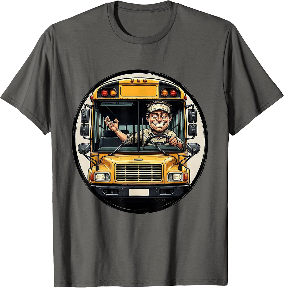 School Bus Driver Cartoon Deadpan Humor Appreciation T-Shirt - Asphalt Grey