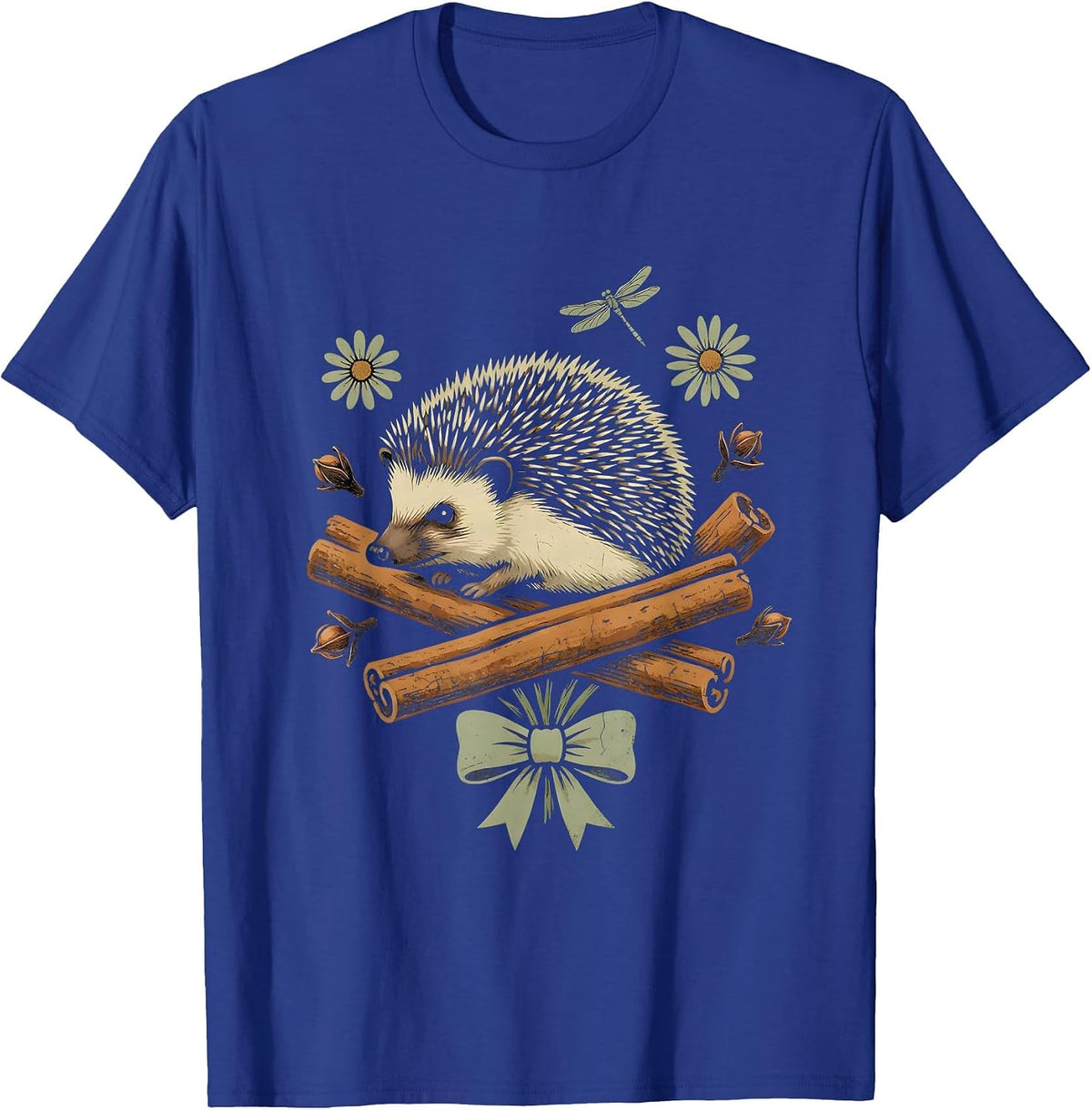 Thanksgiving Hedgehog Cinnamon Cloves Illustration T-Shirt - Royal Blue