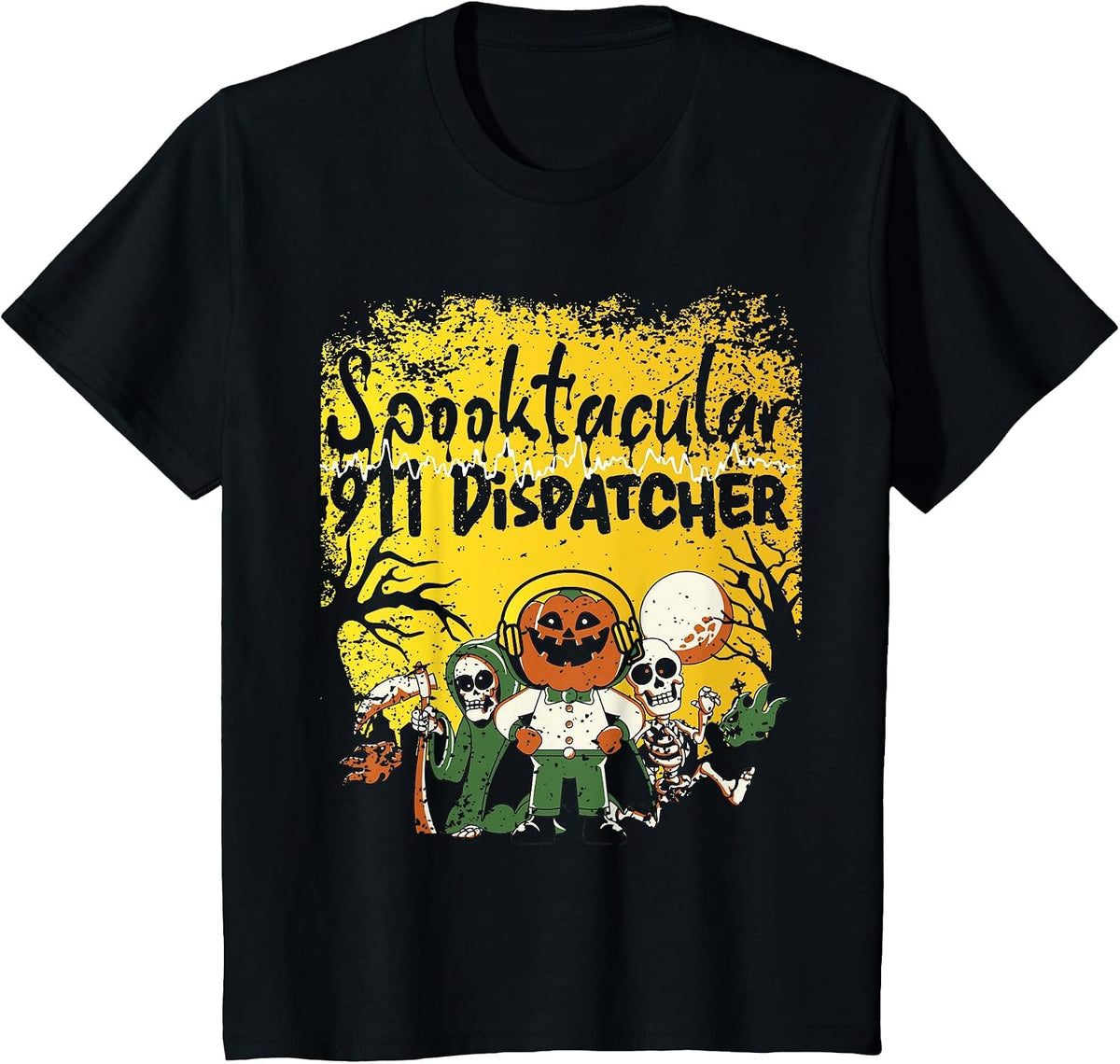 911 Dispatcher Thin Gold Yellow Line Halloween Costume T-Shirt - Black