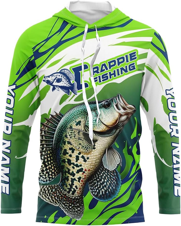 Personalized Crappie Fishing Jerseys, Crappie Fishing Long Sleeve Tournament Fishing Shirts - Long Sleeves Hooded Upf
