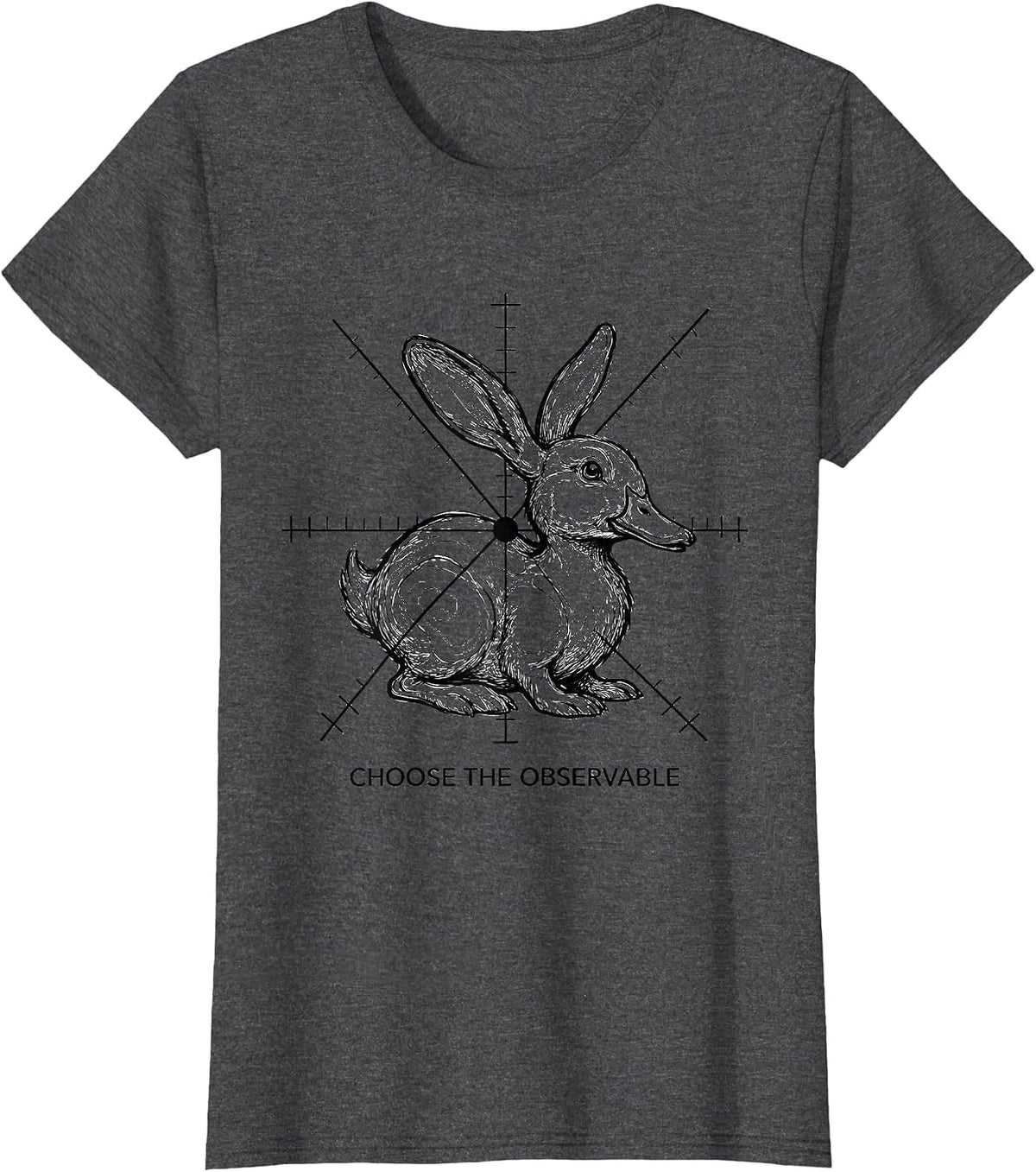 Women's Choose The Observable Physics Math Duck Rabbit Nerd Humor T-Shirt - Dark Heather Grey