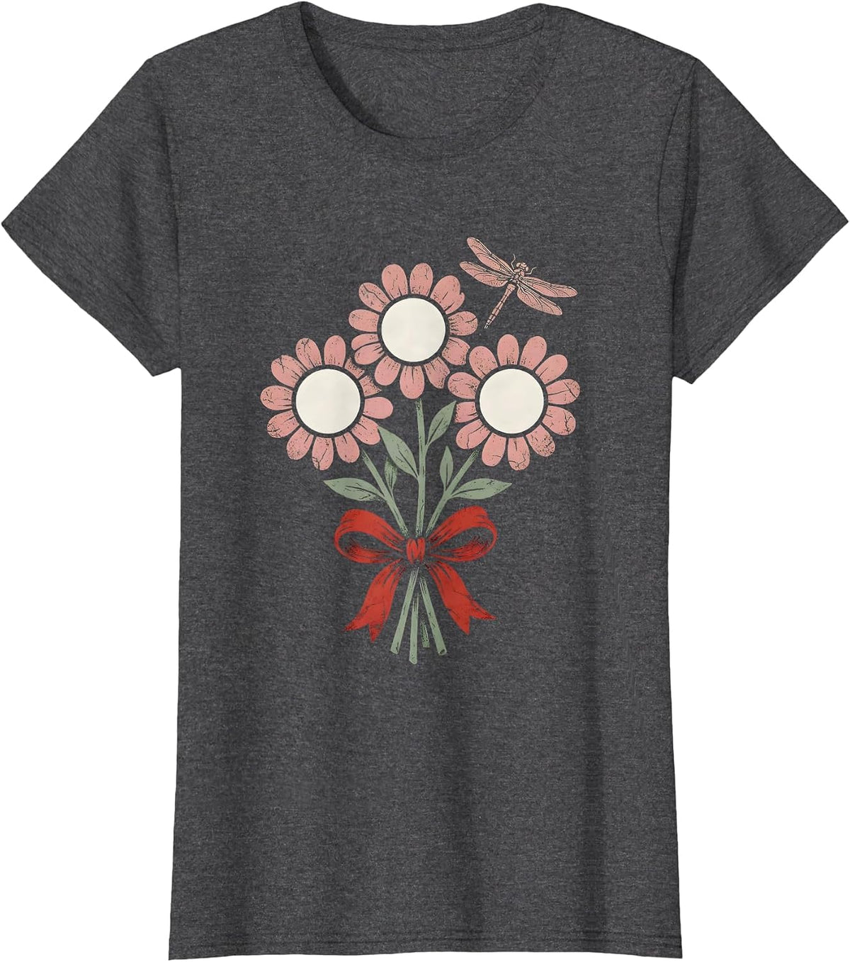 Women's Floral Bouquet Letter Tiles Dyslexia Awareness Teacher T-Shirt - Dark Heather Grey