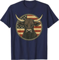 Vintage Western Bull with American Flag Patriotic Rodeo T-Shirt - Navy Blue