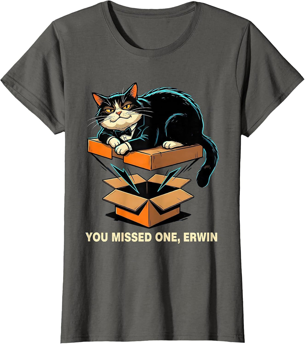 Women's You Missed One, Erwin Funny Quantum Physics Cat Lover Gift T-Shirt - Asphalt Grey