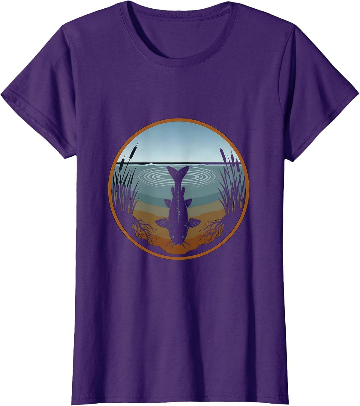 Women's Catfish Lurking in Murky River Depths T-Shirt - Purple