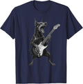 Doberman Pinscher Playing Guitar Rock Music Dog Lover T-Shirt - Navy Blue