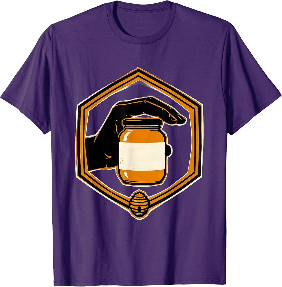 Men's Honey Jar Badge Screenprint Poster Beekeeper Market Stall T-Shirt - Purple