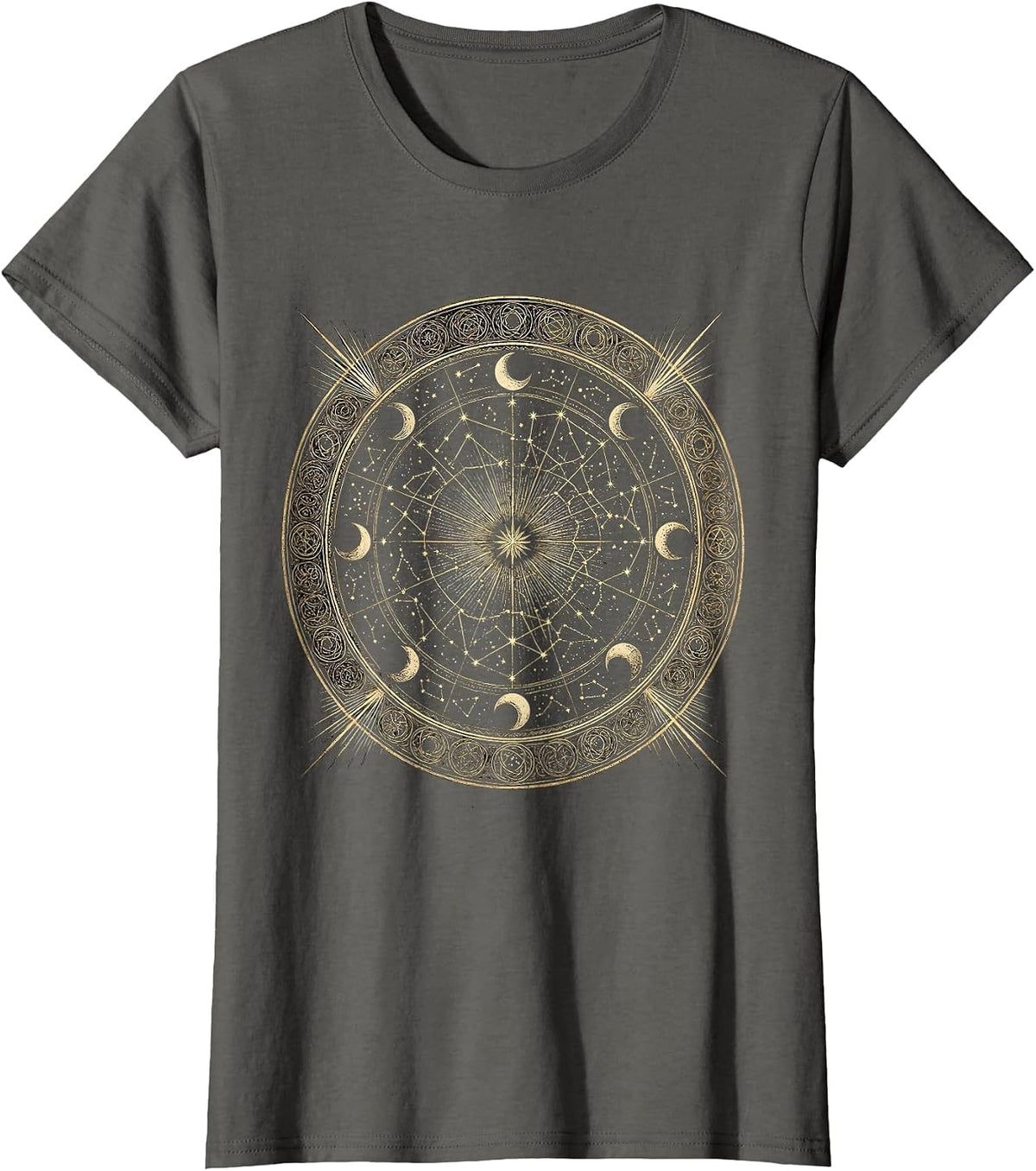 Women's Constellation Map Vintage Parchment Star Chart T-Shirt - Asphalt Grey