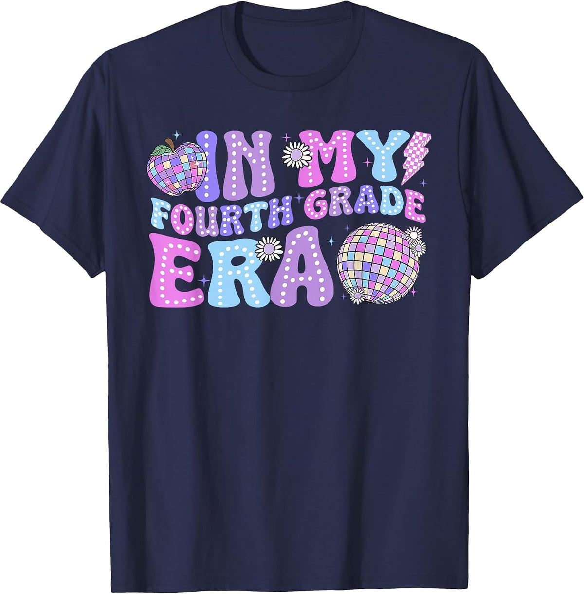 in My Fourth Grade Era Retro Back to School Disco Ball T-Shirt - Navy Blue
