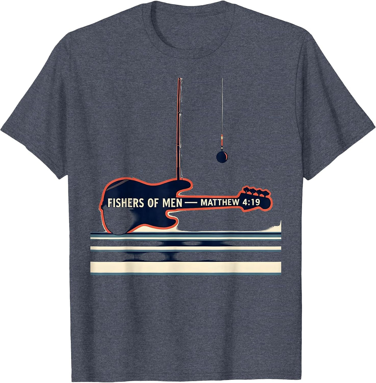 Fishers Of Men Matthew 4:19 Bass Silhouette Christian T-Shirt - Heather Blue