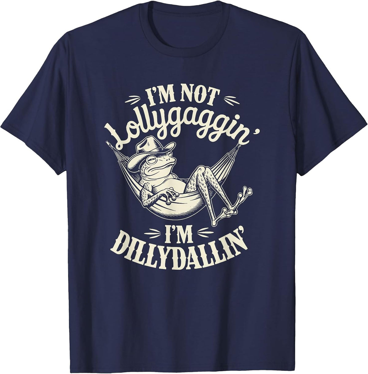 Lollygagging Dilly Dally Frog Cowboy T-Shirt - Navy Blue